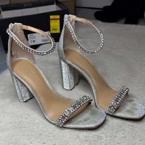 INC International Concepts Women's Glittering Silver Block Heels